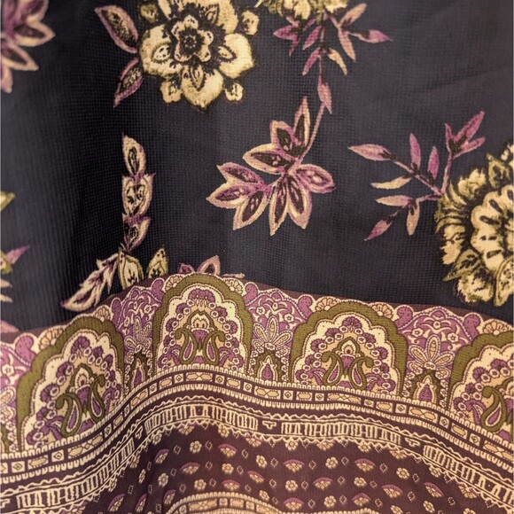 Women's LARGE Top Floral V Neck Long Ruffle Bell Sleeve Tunic Flowy Bohemian - Picture 14 of 14